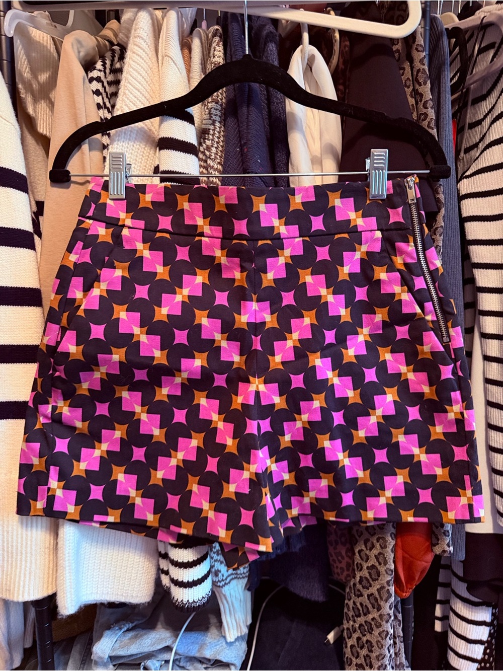 Zara Geometric Print Shorts in Pink & Orange on Black